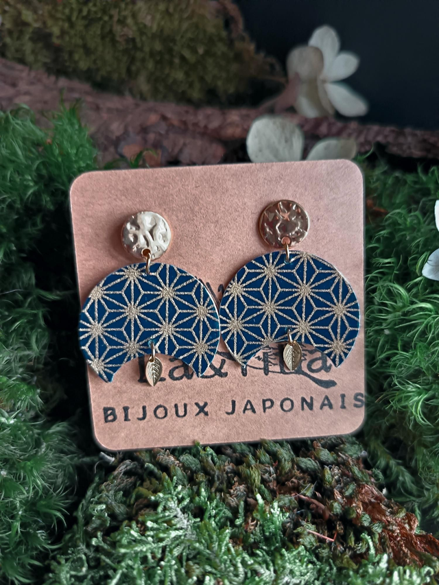 Boucles d'oreilles - puces - papier washi - feuilles - La&Titia 
