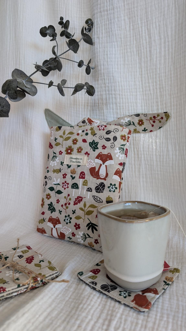 Marque-page "coin" - Collection tissu "Renard"/Vert d'eau 1