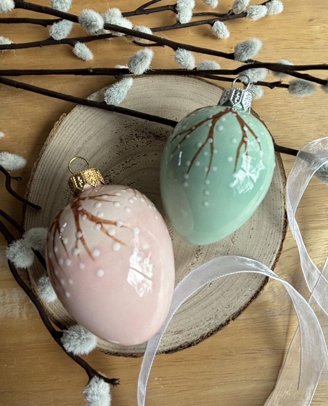7cm Handmade Egg showing Blossom - choice of jade or pink