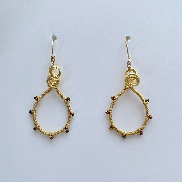 Brown Bead Wire Wrapped Earrings