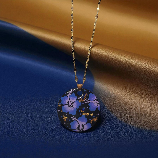 Collier dessiné Flora acier inoxydable saphir parme