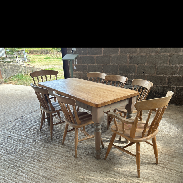 XX44 7 Beech Chairs and 1 Pine Farmhouse Table 