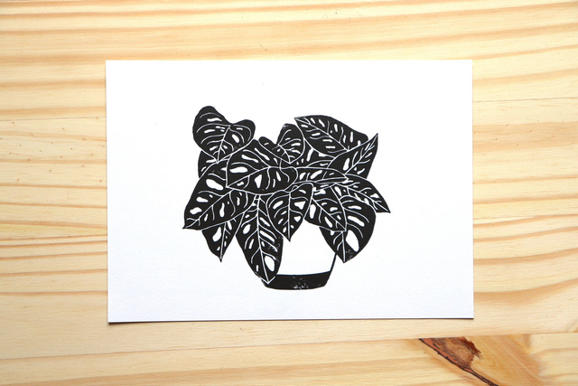 Linogravure A5 Monstera Adansonii (Monstera Monkey Mask)