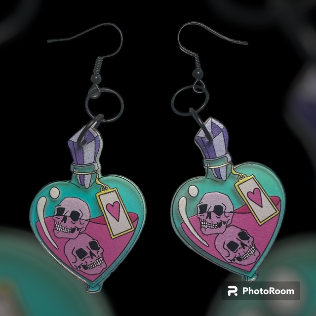 Heart Skull Bottle Earrings 