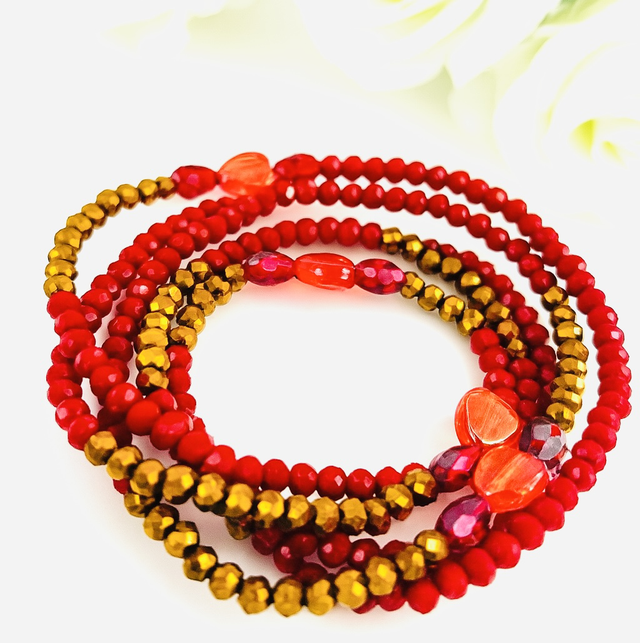 Fierce Flame Heupketting 120cm – Rood & Goud Kralen | Vuur Waist Beads