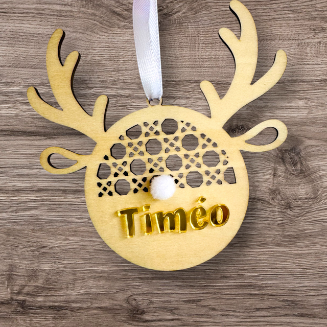 Boule de Noël renne et prénom 
