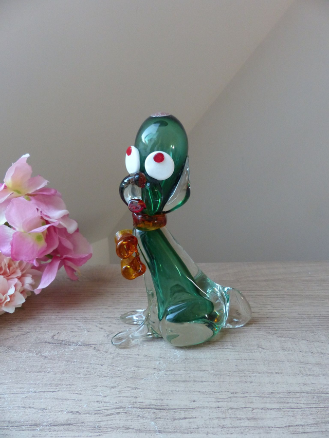 Sculpture Murano de Collection Adorable Chien Joueur en Verre, Figurine Chien en Verre Soufflé Presse Papier Décoration Maison, Art du Verre