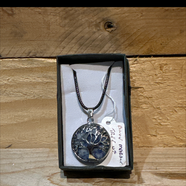 Blue Marble Tree of Life Necklace 