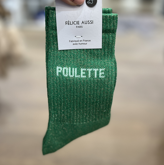 Chaussettes à paillettes « poulette » vert