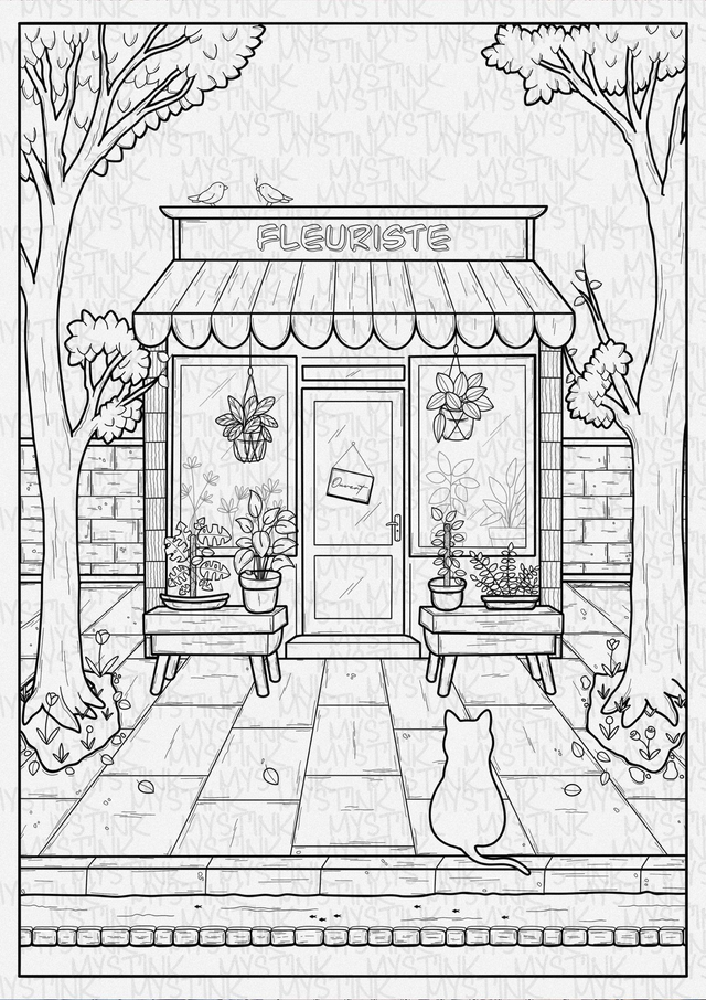 Affiche à colorier "Le fleuriste"