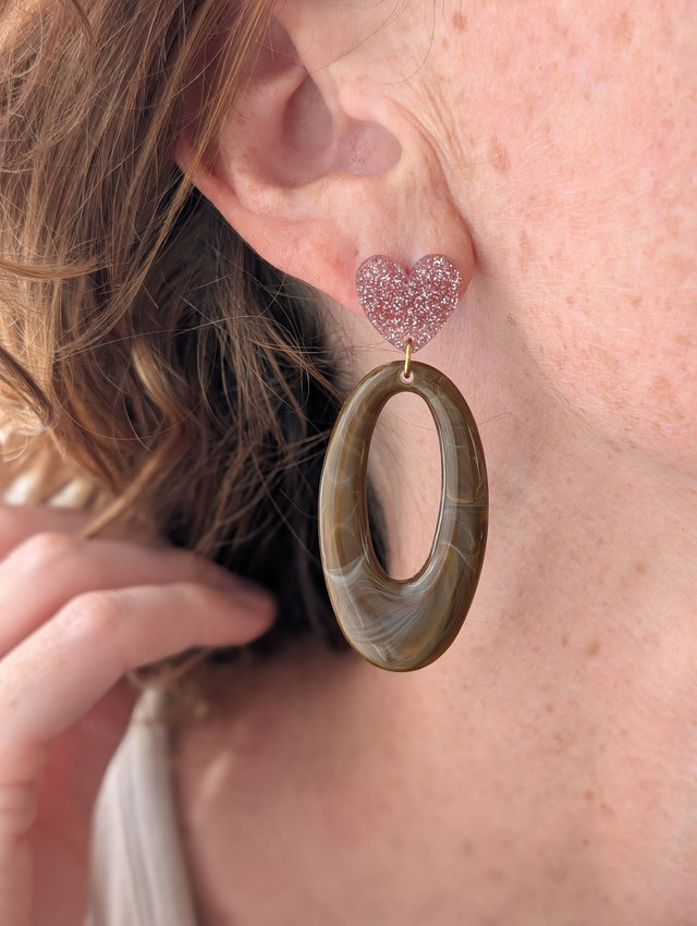 Boucles d'oreilles LOUISE marron marbré