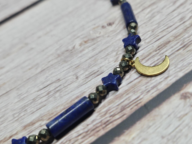 Collier Lapis-Lazuli &amp; Pyrite – Lune Dorée