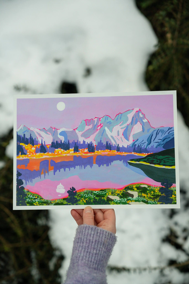 blue mountain and moon reflection – fine art print