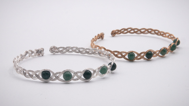 Bracelet tressé 5 agates mousse (vertes)