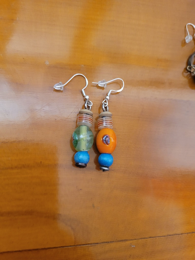Boucles d'oreilles - Orange et Verte - Crochet en argent