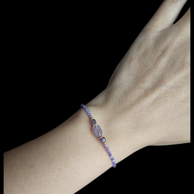 Bracelet femme en Agate violette et Améthyste – fait main, pierres naturelles, taille ajustable