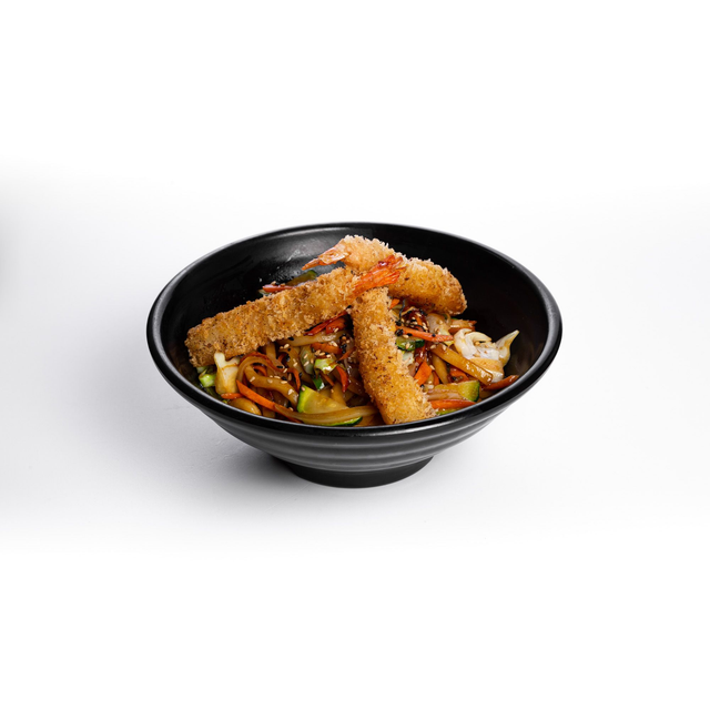Udon sauté aux légumes et tempura crevette (3pic)