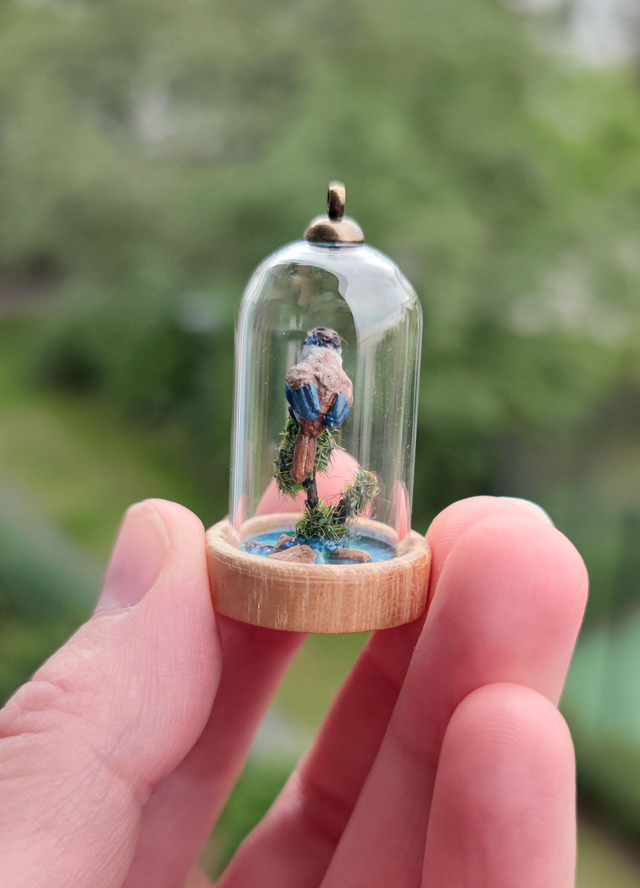 lilac kingfisher - one of a kind miniature diorama jewelry