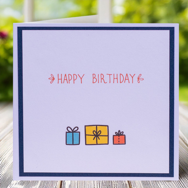 Happy Birthday Card with Vibrant colours, navy border