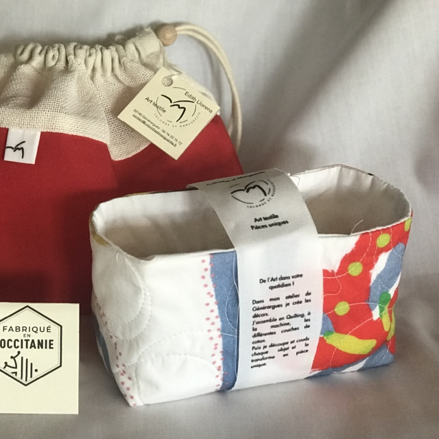 Panier avec 5 lingettes - motifs exclusifs - coton bio français - démaquillage ou soin de bébé 