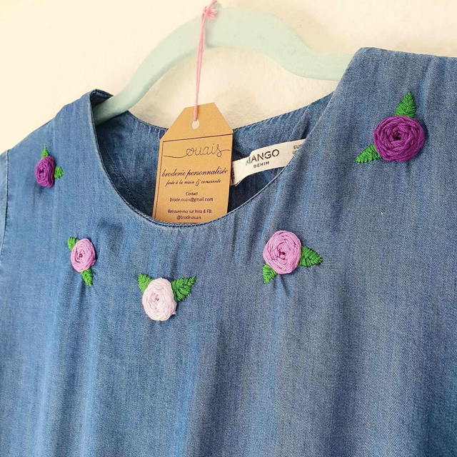 Blouse en denim - Roses