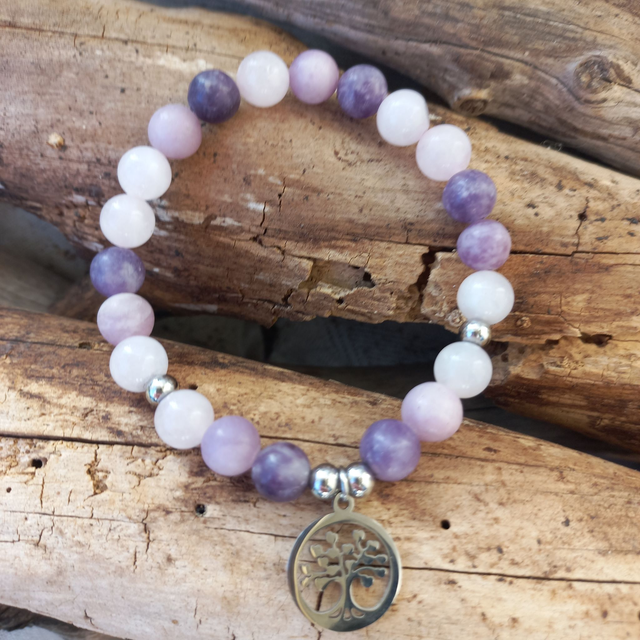 Bracelet en Lepidolite et Quartz rose
