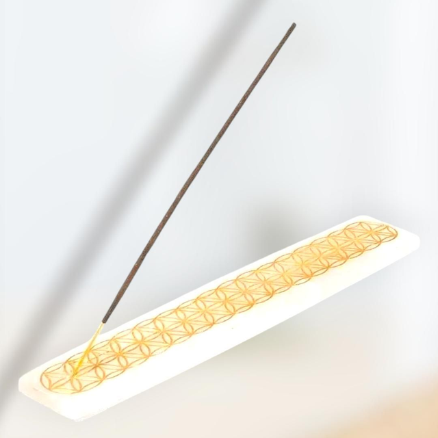 Porte-encens "Sélénite fleur de vie"