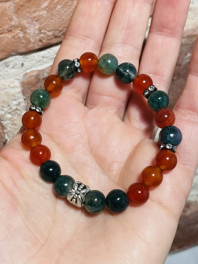 🍁🍀Bracelet en AGATE MOUSSE et CORNALINE