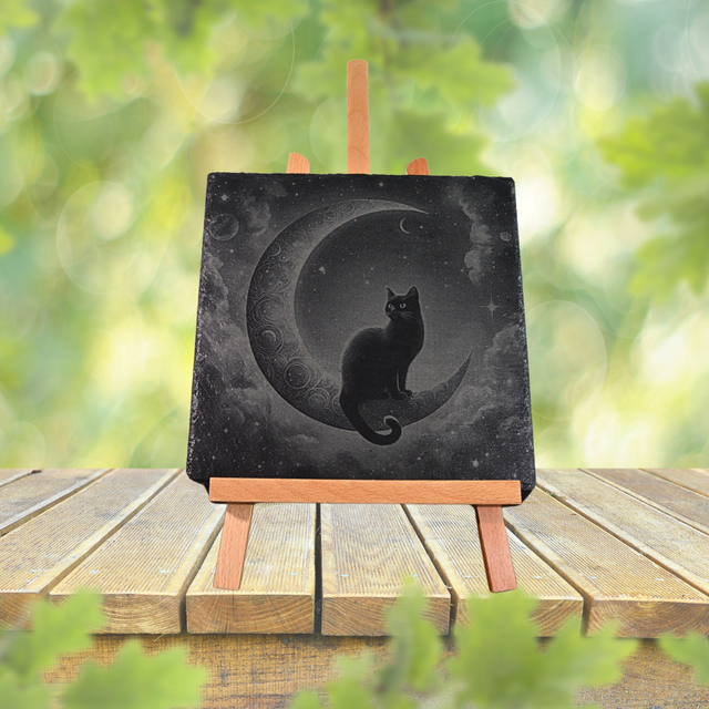 Chat lune Ardoise 25x25cm 