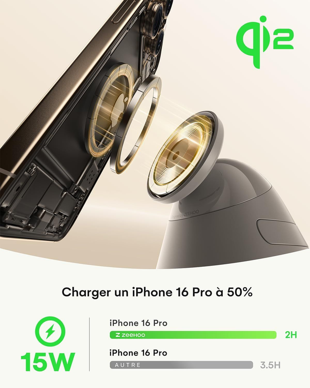 Station de Charge 3-en-1 MagSafe ZEEHOO – Charge Rapide Sans Fil pour iPhone, Apple Watch & AirPods (Gris)