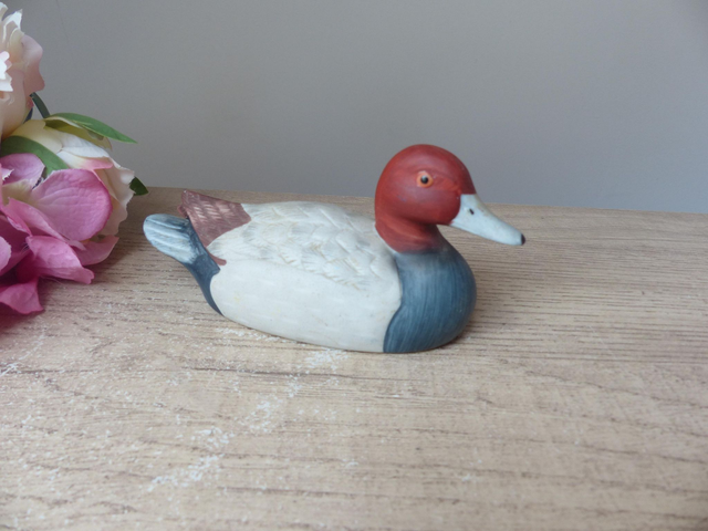 Figurine Canard Fuligul Miloin biscuit peint à la main fabriqué à Taïwan Vintage