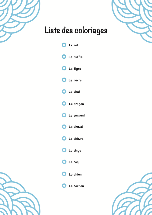 Livre de 13 coloriages « Signes du zodiaque asiatique et motifs éventails »