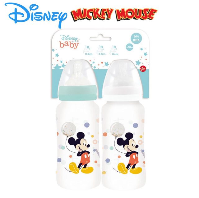 2 BIBERONES CUELLO ANCHO 360ml.MICKEY