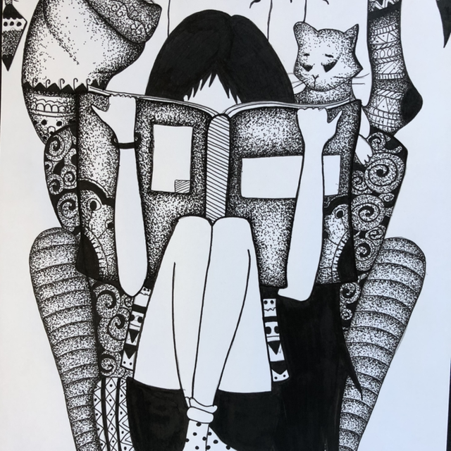 Chat lecture noël - 22 x 31 cm - encadrement argent 