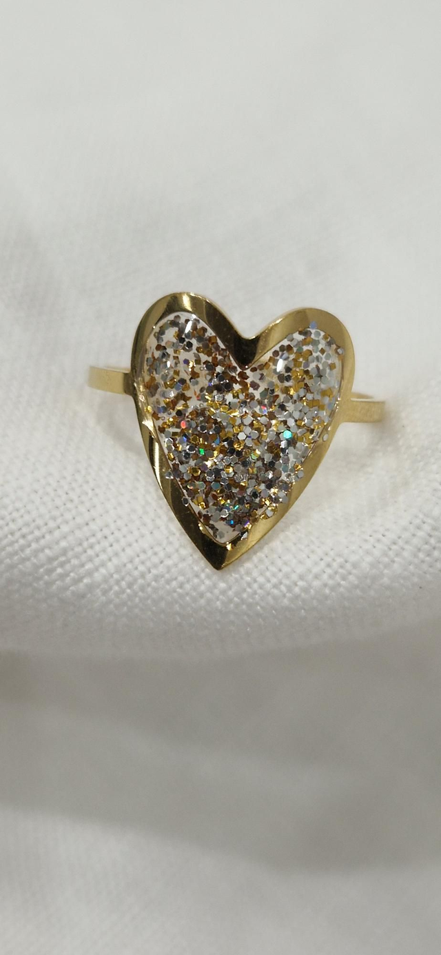 Bague coeur paillettes dorée