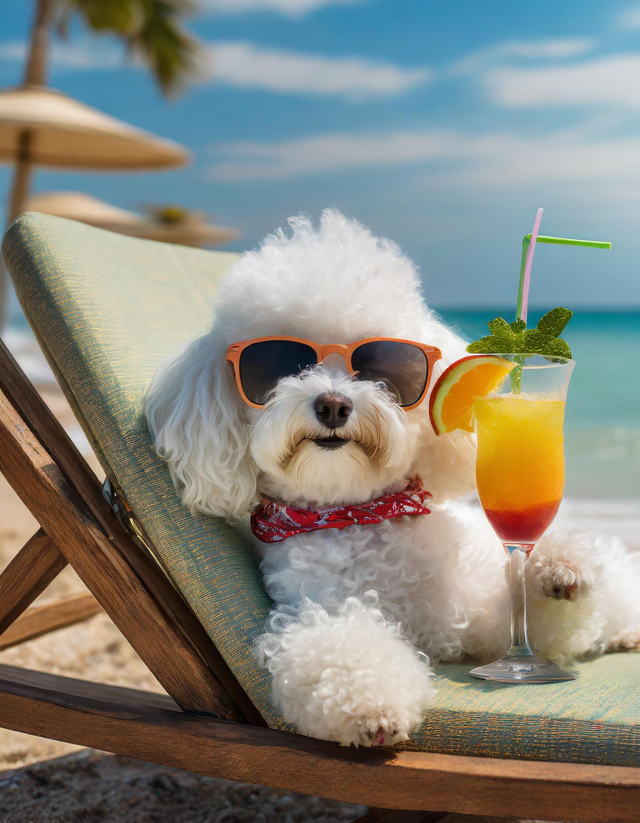 Bichon at the Beach Framed Canvas