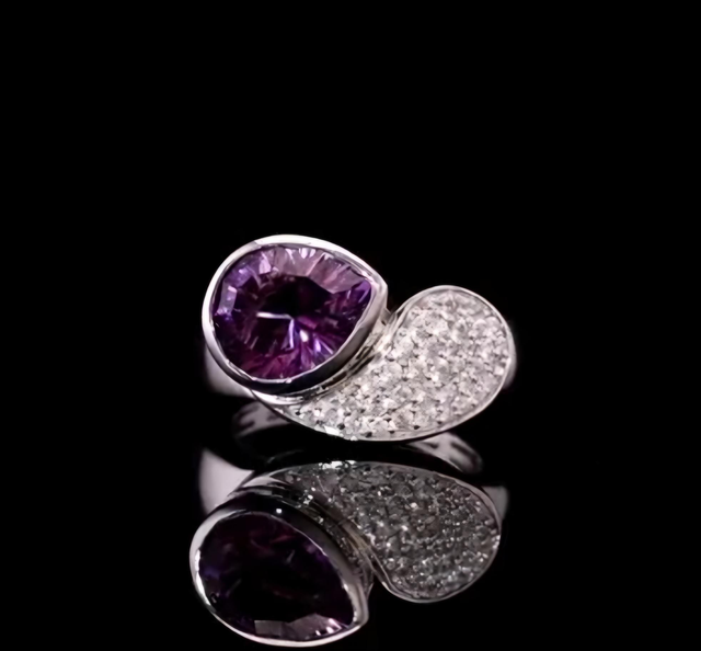 Beautiful Moroccan Amethyst & Cambodian Zircons Statement Ring.