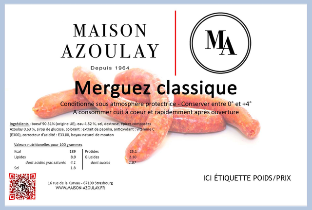 Merguez classique, barquette de 500 grammes