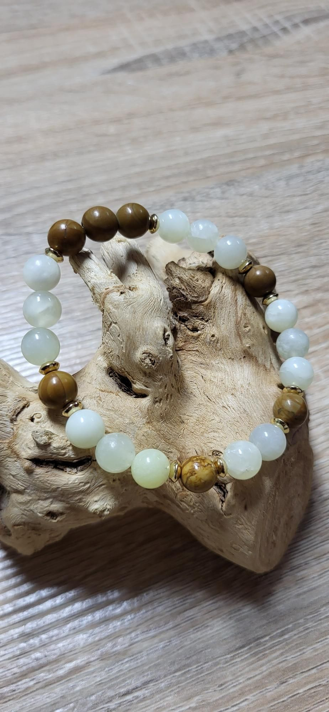 Bracelet jade vert/perles de bois