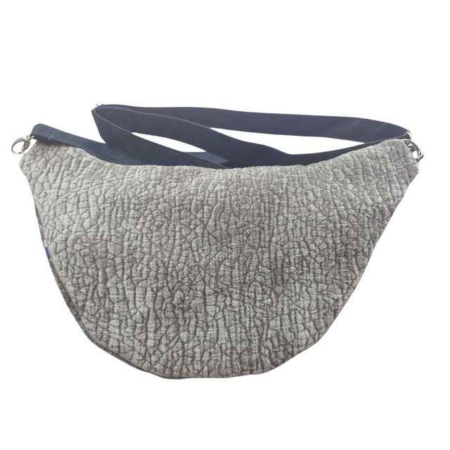 Sac banane en tissu Luxe gris effet velours avec bandoulière en suédine Alaska noir