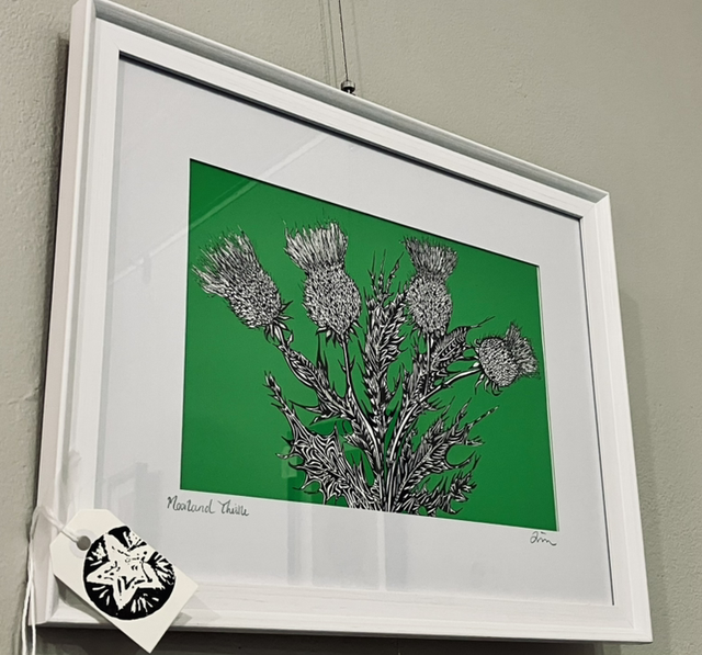 Moorland Thistle Ink Sketched framed Giclee Fine Art Print
