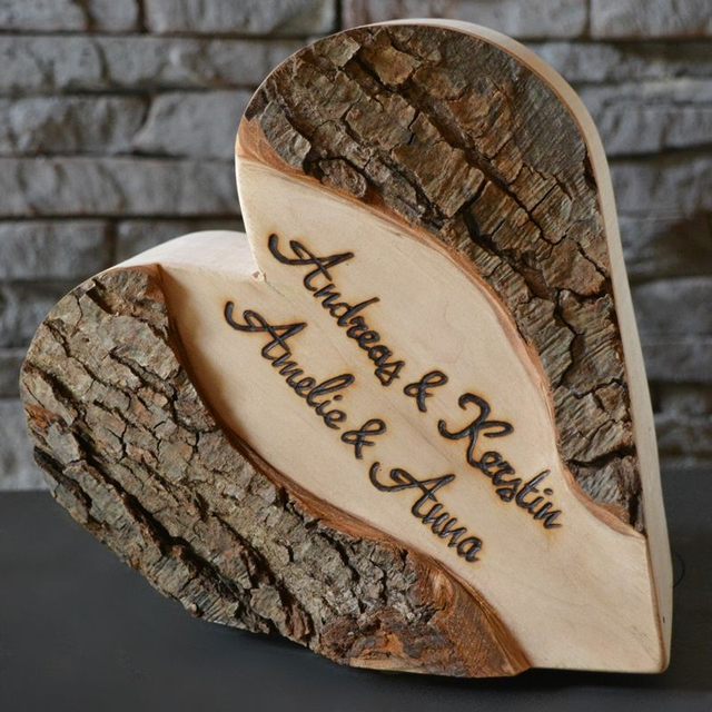Du & Ich, 21 cm, rustikales Hochzeitsherz aus Holz, personalisiert mit Namen & Datum