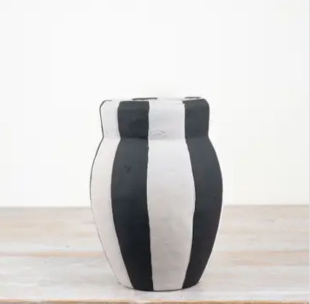 Black &amp; White vertical stripe rustic vase