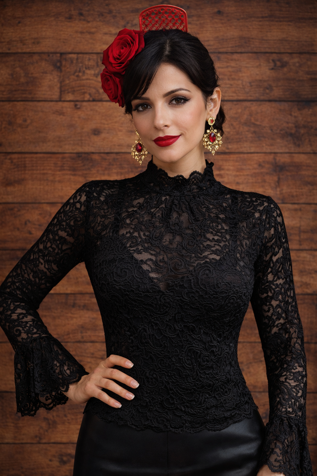 534 Taille S top dentelle manches volantées