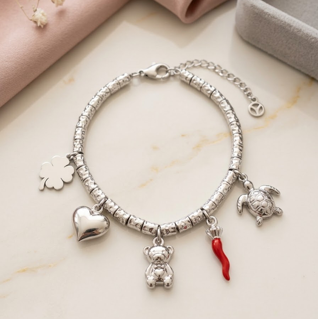 Bracciale Portafortuna con Orsetto Silver
