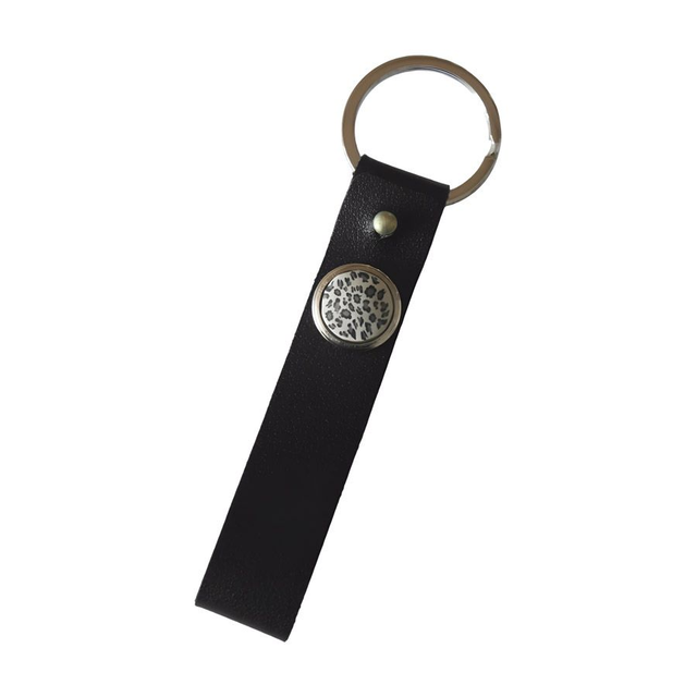 Porte-clés simili cuir long noir motif noir