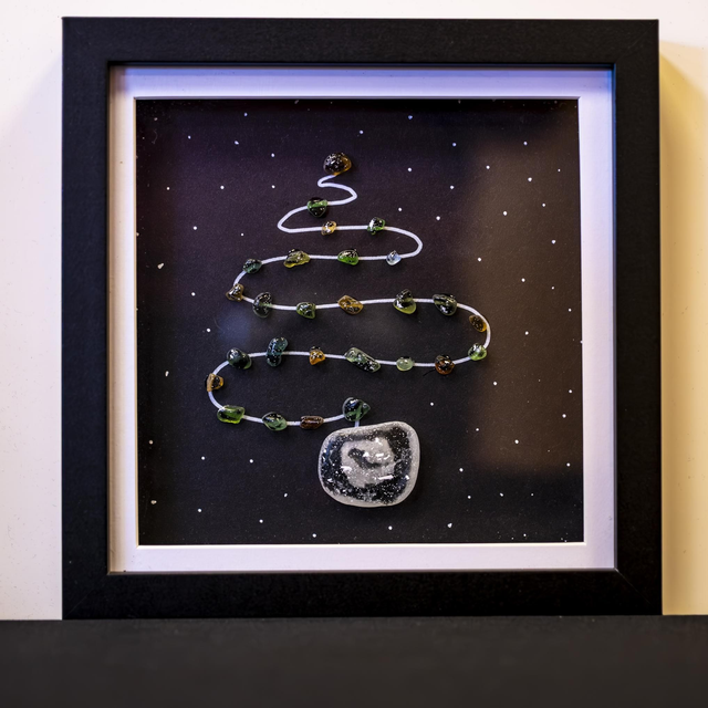 Christmas Tree Sea Glass Art 18x18cm Framed 