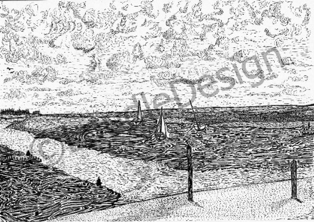 Wells-next-the-sea Harbour Norfolk Giclée Fine Art sketched Print