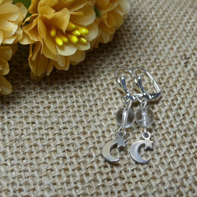 Boucles d&#039;oreilles cristal de roche lune