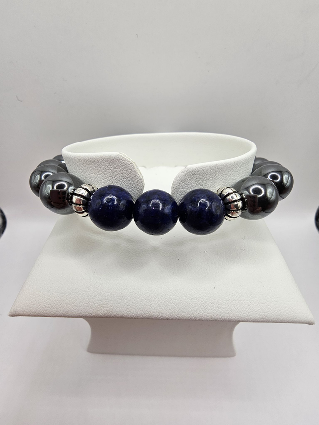 Mens Hematite &amp; Lapiz Lazuli Bracelet.